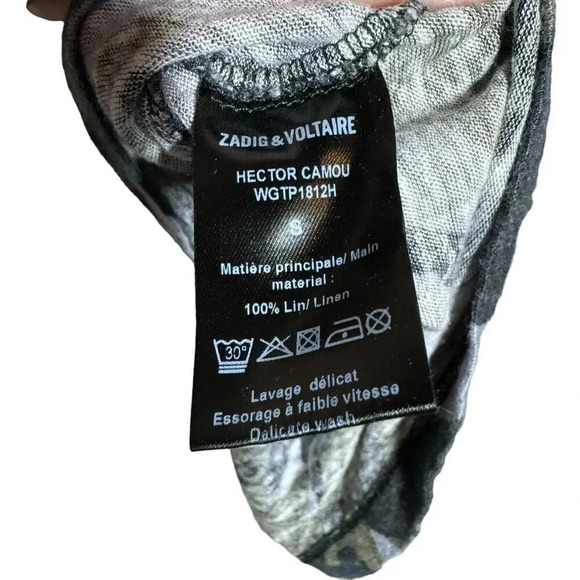 Zadig & Voltaire mens hector Camo Linen T Shirt Long Sleeve size small - Picture 5 of 6